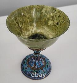 Imperial Russian Nephrite Jade Goblet Cup Enamel Ovchinnikov KILINGERT 84 Silver
