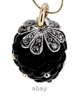 Imperial Russian Platinum, Black Onyx, Diamonds and Gold Blackberry Pendant