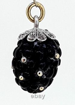 Imperial Russian Platinum, Black Onyx, Diamonds and Gold Blackberry Pendant