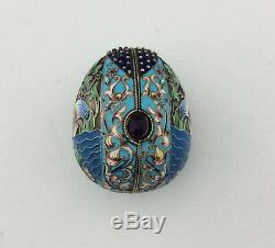 Imperial Russian Silver Gilt Cloisonne Polychrome Enamel Egg