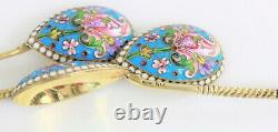 Imperial Russian Silver-Gilt and Enamel Cloisonné Spoon Set of 12+Box, 84 Moscow