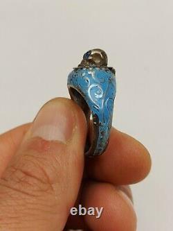 Imperial Russian Silver Ring Enamel Sapphire Memento Mori Skull Doctors Poison