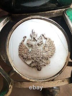 Imperial Russian Solid Silver Enamel Malachite Easter Egg Watch Nickolas II Empe