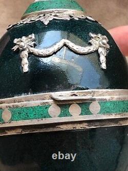 Imperial Russian Solid Silver Enamel Malachite Easter Egg Watch Nickolas II Empe