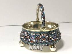 Imperial Russian enamel silver sugar basket. Gustav Klingert. 1892. Moscow