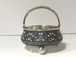 Imperial Russian enamel silver sugar basket. Gustav Klingert. 1892. Moscow
