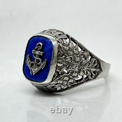 K. FABERGE Russian Imperial 88 Silver Enamel Ring Emperor Yacht Club