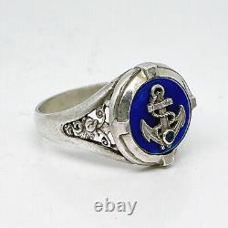 K. FABERGE Russian Imperial 88 Silver Enamel Ring Emperor Yacht Club + Sapphire