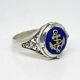 K. Faberge Russian Imperial 88 Silver Enamel Ring Emperor Yacht Club + Sapphire