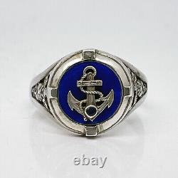 K. FABERGE Russian Imperial 88 Silver Enamel Ring Emperor Yacht Club + Sapphire