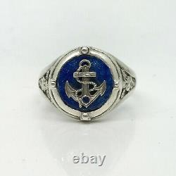K. FABERGE Russian Imperial 88 Silver Enamel Ring Emperor Yacht Club Sapphire