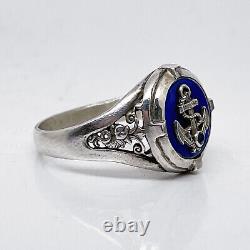 K. FABERGE Russian Imperial 88 Silver Enamel Ring Emperor Yacht Club + Sapphire