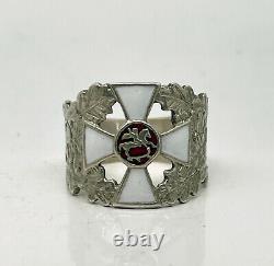 K. FABERGE Russian Imperial 88 Silver Enamel Ring St. George Cross