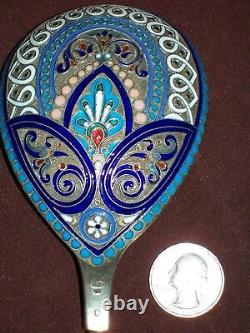 Large Old Russian Imperial Silver 84 Enamel Spoon Feodor Ruckert Faberge Antique