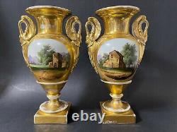 Large Pair Antique 19C Imperial Russian Gilded Porcelain Vases (Gardner)