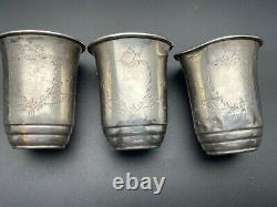 Lot 3 Rare Antique Imperial Russian Silver 84 Hand Etched Shot Wine Cup