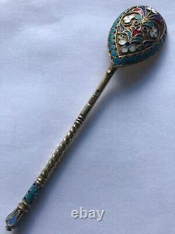 Nice Russian Imperial Silver 84 Cloisonne Enamel Spoon I. Saltukov Antique Russia
