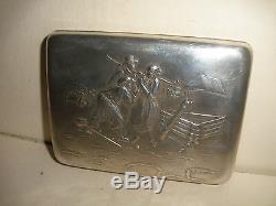 Nice antique Russian Imperial 84 silver cigarette case village scene with people