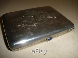 Nice antique Russian Imperial 84 silver cigarette case village scene with people