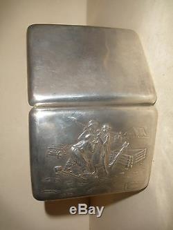 Nice antique Russian Imperial 84 silver cigarette case village scene with people