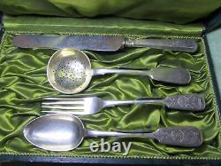 Old 1887 Vintage Original Set Silver 84 Russian Imperial Antique Box Case Russia