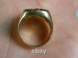 Old Antique 14k Solid Yellow Gold Russian Imperial Double Eagle Crest Ring HEAVY