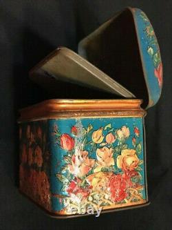 Old Large Circa 1900 Russian Imperial Antique Tin Tea Box Wolf Wissotzky Russia