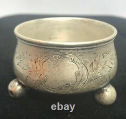 Old Russian Imperial 84 Sterling Silver Antique Salt Dish Bowl Etched Moscow