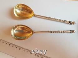 Original Antique Imperial Russian Gilt Sterling Silver 84 Set of 2 Spoons 83 gr