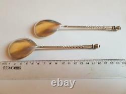 Original Antique Imperial Russian Gilt Sterling Silver 84 Set of 2 Spoons 83 gr