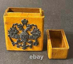 Original Antique Imperial Russian Karelian Birch and 84 Silver Card Box