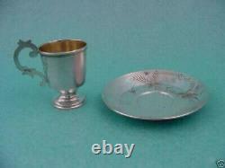 Original Rare Set Monogram Cup Saucer Silver 84 Russian Imperial Antique Russia