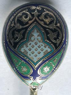 Ovchinnikov Champleve Cloisonne Russian Imperial Silver 84 Enamel Spoon Antiques
