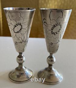 Pair Antique 19thc Imperial Russian Vasily Pulyatky Moscow silver 84 Vodka Cups