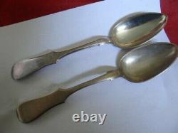 Pair Large 84 Silver Imperial Russian Vilna Fiddle Pattern Spoons By M. Gold