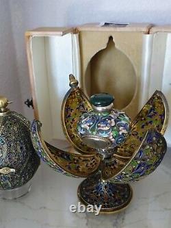 Pair Of Antique Imperial Russian Silver Plique A Jour Surprise Egg P Ovchinnikov