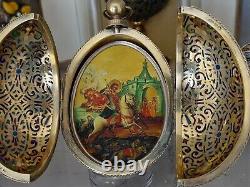 Pair Of Antique Imperial Russian Silver Plique A Jour Surprise Egg P Ovchinnikov