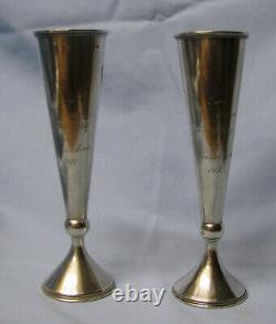 Pair antique Imperial Russian silver. 875 25th wedding anniv. Champagne flutes