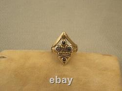 RARE IMPERIAL GOLD-PLATED SILVER 84 SAPPHIRE CROWN RING From FABERGE ERA Sz 7