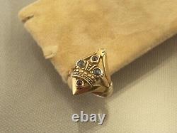 RARE IMPERIAL GOLD-PLATED SILVER 84 SAPPHIRE CROWN RING From FABERGE ERA Sz 7