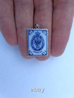 Rare 19th Century Imperial Russian Enamel Silver Postage Stamp Pendant Charm