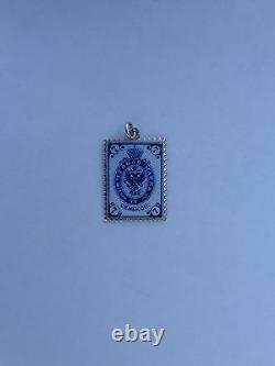 Rare 19th Century Imperial Russian Enamel Silver Postage Stamp Pendant Charm