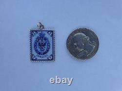 Rare 19th Century Imperial Russian Enamel Silver Postage Stamp Pendant Charm