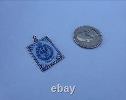 Rare 19th Century Imperial Russian Enamel Silver Postage Stamp Pendant Charm