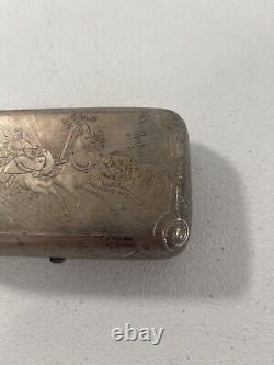 Rare Antique Imperial 84 Russian Silver Cigarette Case Horse & Chariot /Sleigh