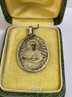 Rare Antique Imperial Russ Faberge 84 Silver Icon Pendant Cover of the Virgin