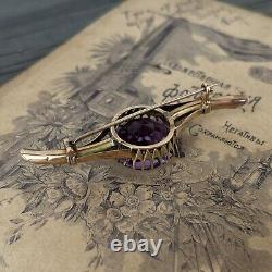 Rare Antique Imperial Russia Brooch twig Gold 56 Amethyst 10,44gr 1890s