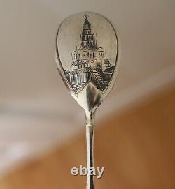 Rare Imperial Antique 84 Silver Russian 1893 Niello Coffee Tea Spoon 13.2 gr