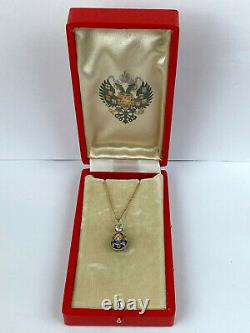 Rare Imperial Russian Faberge 14k Gold 56 Diamond Egg Pendant Enamel 1890's
