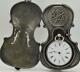 Rare Imperial Russian Silver Pocket Watch&silvered Violin Case With Pill Box